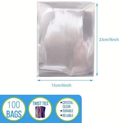 100 Clear Plastic Cellophane Bags with Twist Ties for Party Favors