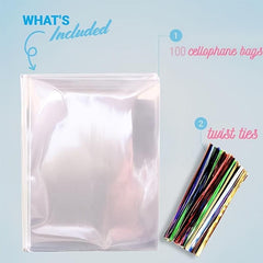 100 Clear Plastic Cellophane Bags with Twist Ties for Party Favors
