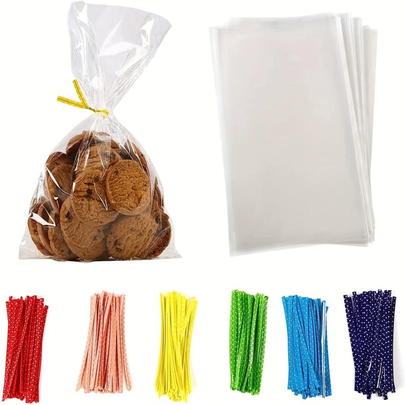 100 Clear Plastic Cellophane Bags with Twist Ties for Party Favors