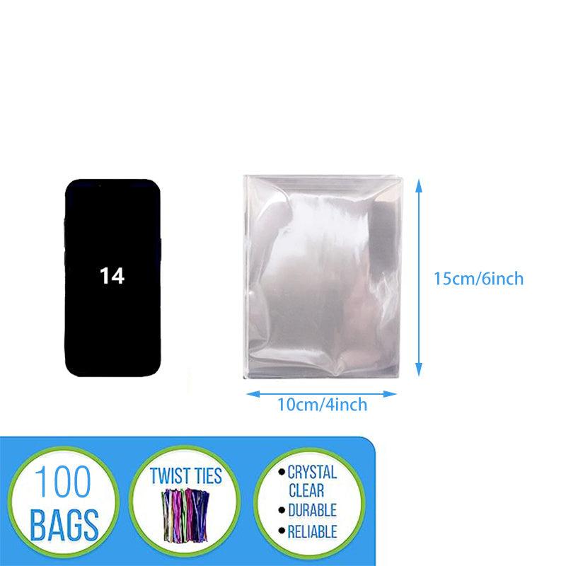 100 Clear Plastic Cellophane Bags with Twist Ties for Party Favors