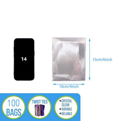 100 Clear Plastic Cellophane Bags with Twist Ties for Party Favors
