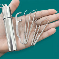 7pcs Portable Stainless Steel Toothpicks Pocket Set Reusable Metal Toothpicks