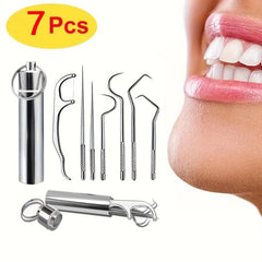 7pcs Portable Stainless Steel Toothpicks Pocket Set Reusable Metal Toothpicks