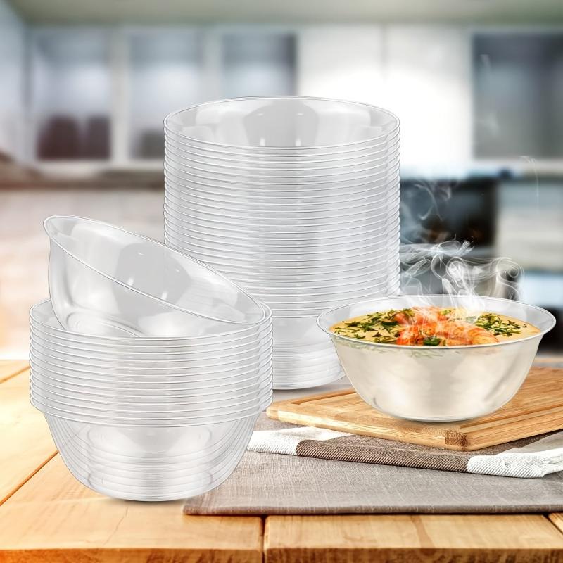 50pcs 12oz Plastic Bowls Transparent Salad Bowls for Parties and Events