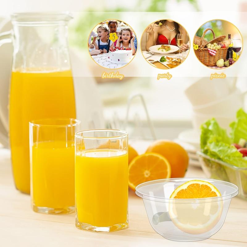 50pcs 12oz Plastic Bowls Transparent Salad Bowls for Parties and Events