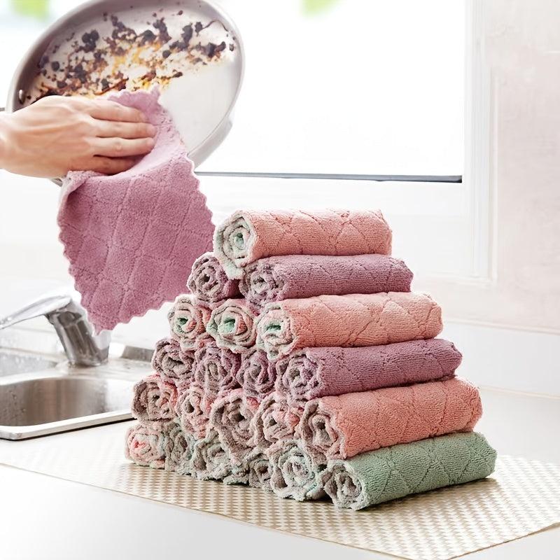10pcs Double Sided Absorbent Kitchen Towels for Cleaning, Dishes, and More