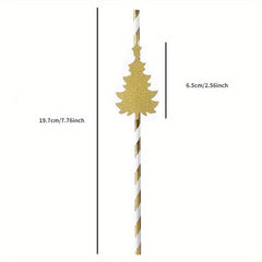 6pcs Christmas Paper Straws Tree Pattern Disposable Party Decorations