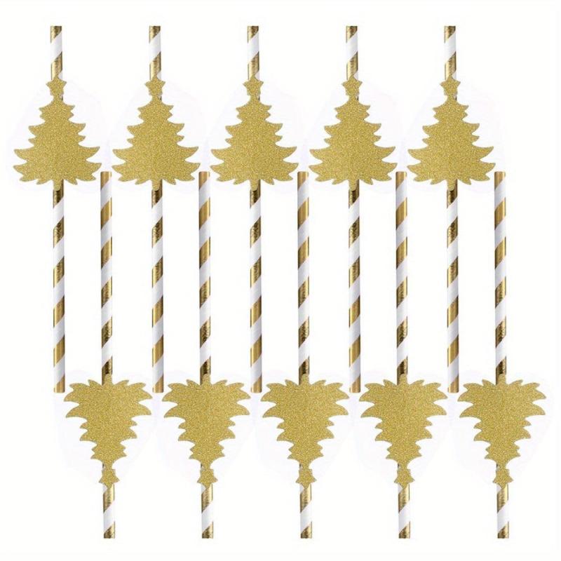 6pcs Christmas Paper Straws Tree Pattern Disposable Party Decorations