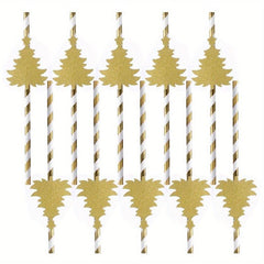 6pcs Christmas Paper Straws Tree Pattern Disposable Party Decorations