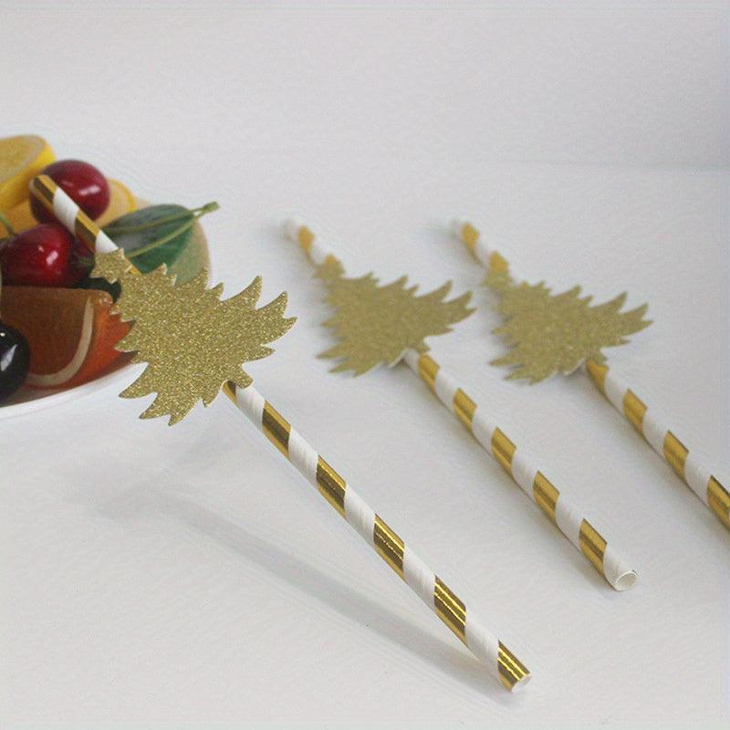6pcs Christmas Paper Straws Tree Pattern Disposable Party Decorations