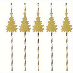 6pcs Christmas Paper Straws Tree Pattern Disposable Party Decorations