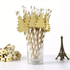 6pcs Christmas Paper Straws Tree Pattern Disposable Party Decorations