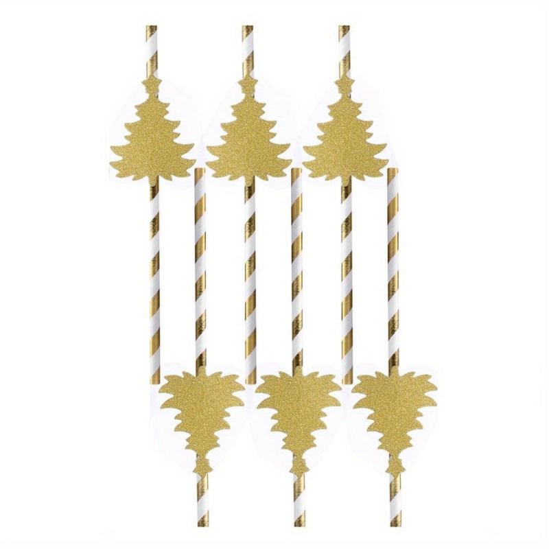 6pcs Christmas Paper Straws Tree Pattern Disposable Party Decorations