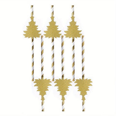 6pcs Christmas Paper Straws Tree Pattern Disposable Party Decorations