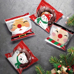 50Pcs Christmas Self-Adhesive Candy Cookie Packaging Bags Navidad Supplies