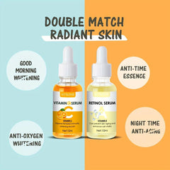 2pcs Vitamin C Retinol Firming Serum Softens Skin Smoothes Wrinkles Skin Care