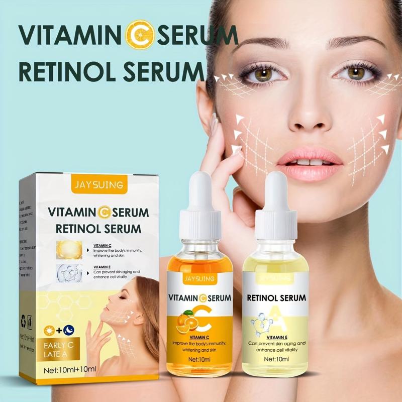 2pcs Vitamin C Retinol Firming Serum Softens Skin Smoothes Wrinkles Skin Care