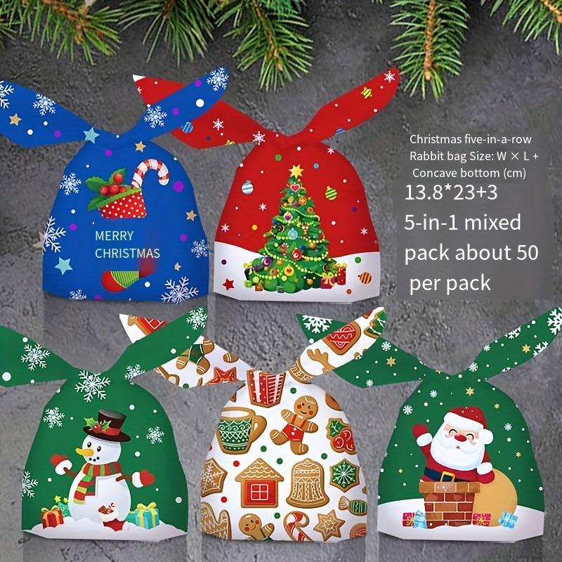 50pcs Christmas Drawstring Bags Rabbit Ear Gift Bags Mixed Packaging Bags