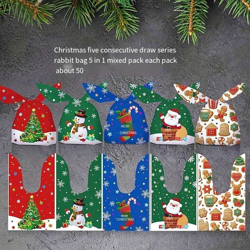 50pcs Christmas Drawstring Bags Rabbit Ear Gift Bags Mixed Packaging Bags