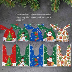 50pcs Christmas Drawstring Bags Rabbit Ear Gift Bags Mixed Packaging Bags