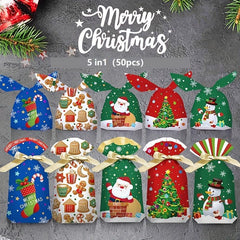 50pcs Christmas Drawstring Bags Rabbit Ear Gift Bags Mixed Packaging Bags