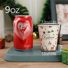 Pack of 50 9oz Disposable Paper Cups for Christmas Party