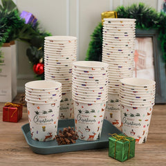 Pack of 50 9oz Disposable Paper Cups for Christmas Party