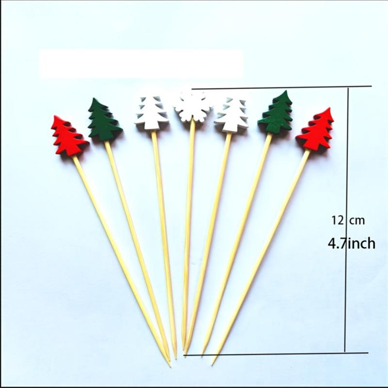 50Pcs Christmas Fruit Sticks Bamboo Xmas Ornaments Kitchen Supplies