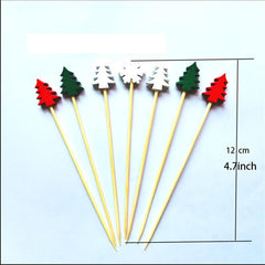 50Pcs Christmas Fruit Sticks Bamboo Xmas Ornaments Kitchen Supplies