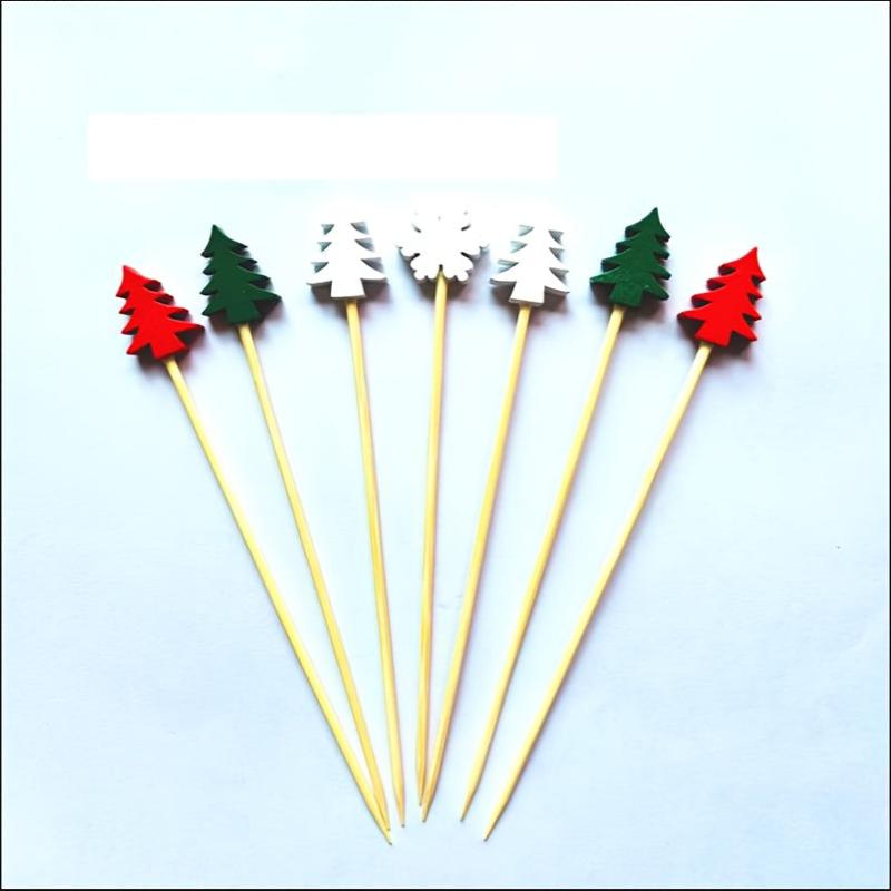 50Pcs Christmas Fruit Sticks Bamboo Xmas Ornaments Kitchen Supplies