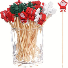 50Pcs Christmas Fruit Sticks Bamboo Xmas Ornaments Kitchen Supplies