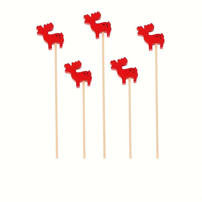 50Pcs Christmas Fruit Sticks Bamboo Xmas Ornaments Kitchen Supplies