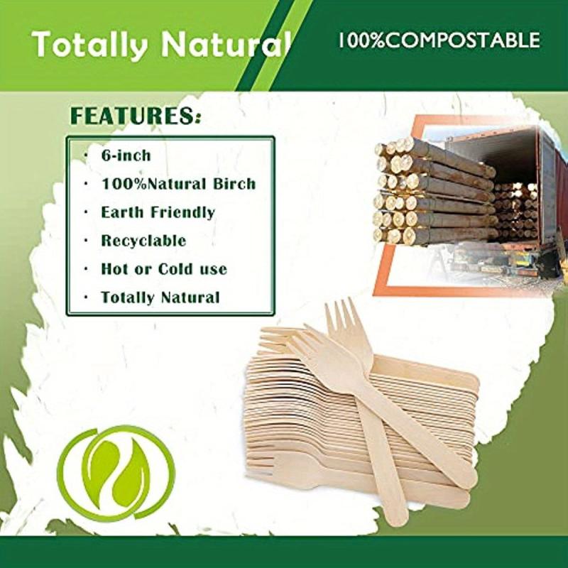 50 Pcs Disposable Wooden Forks 16.51 cm Biodegradable Natural Utensils