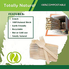 50 Pcs Disposable Wooden Forks 16.51 cm Biodegradable Natural Utensils