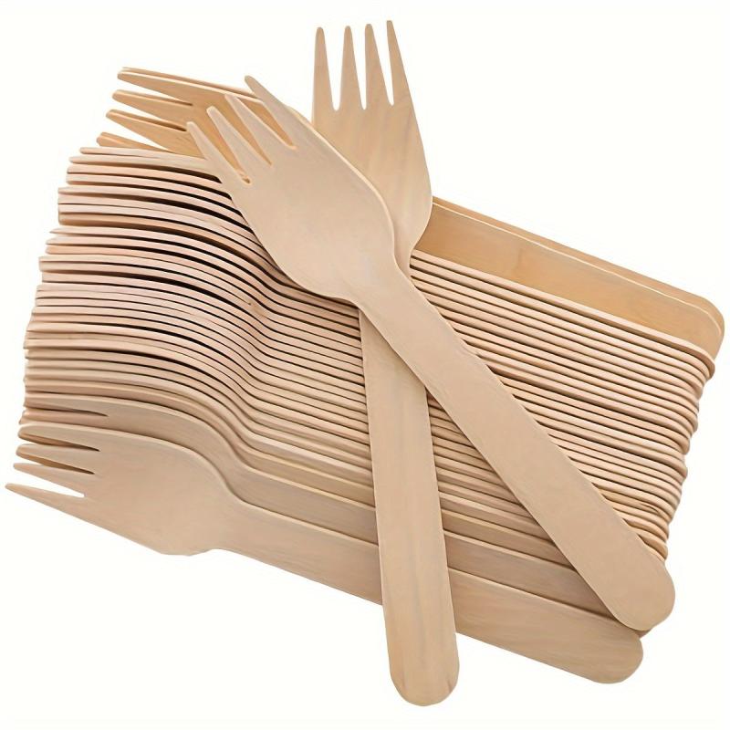50 Pcs Disposable Wooden Forks 16.51 cm Biodegradable Natural Utensils