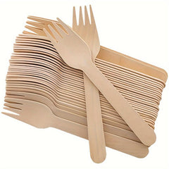 50 Pcs Disposable Wooden Forks 16.51 cm Biodegradable Natural Utensils