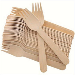50 Pcs Disposable Wooden Forks 16.51 cm Biodegradable Natural Utensils