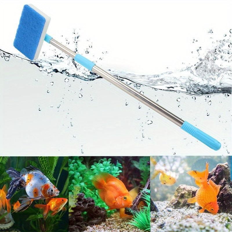 Long Handle Aquarium Algae Cleaning Brush Double-sided Sponge Cleaning Brush
