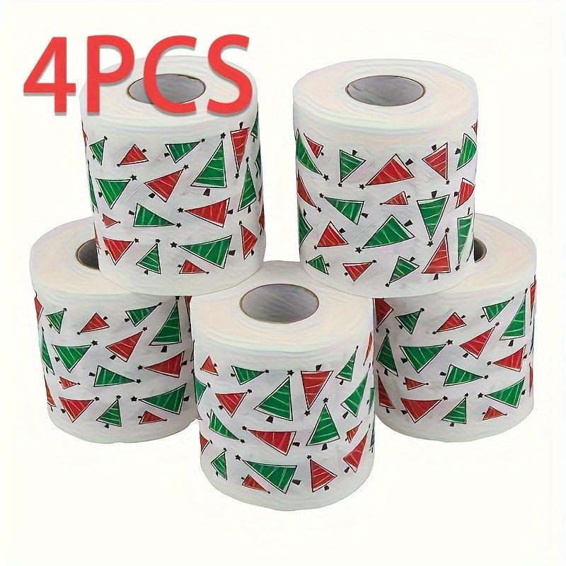 4pcs Christmas Pattern Roll Paper Christmas Decorations Prints Toilet Paper