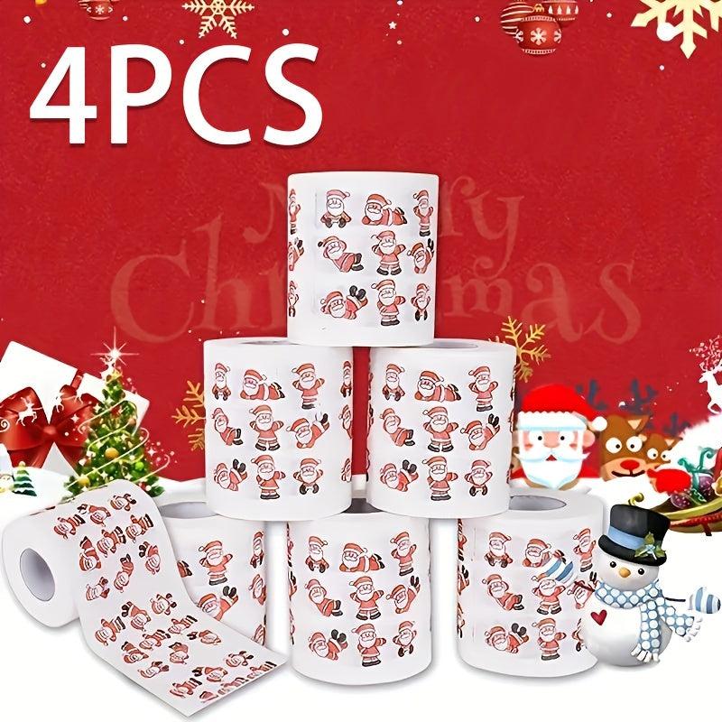 4pcs Christmas Pattern Roll Paper Christmas Decorations Prints Toilet Paper
