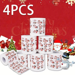 4pcs Christmas Pattern Roll Paper Christmas Decorations Prints Toilet Paper