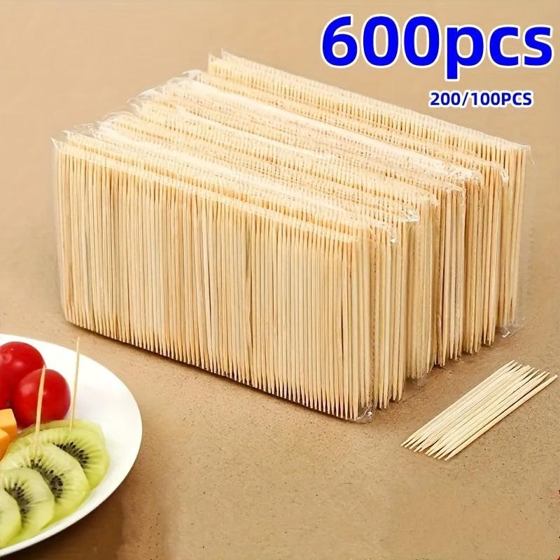 200 Double-headed Bamboo Toothpicks Dental Cleaning Fruit Fork Portable