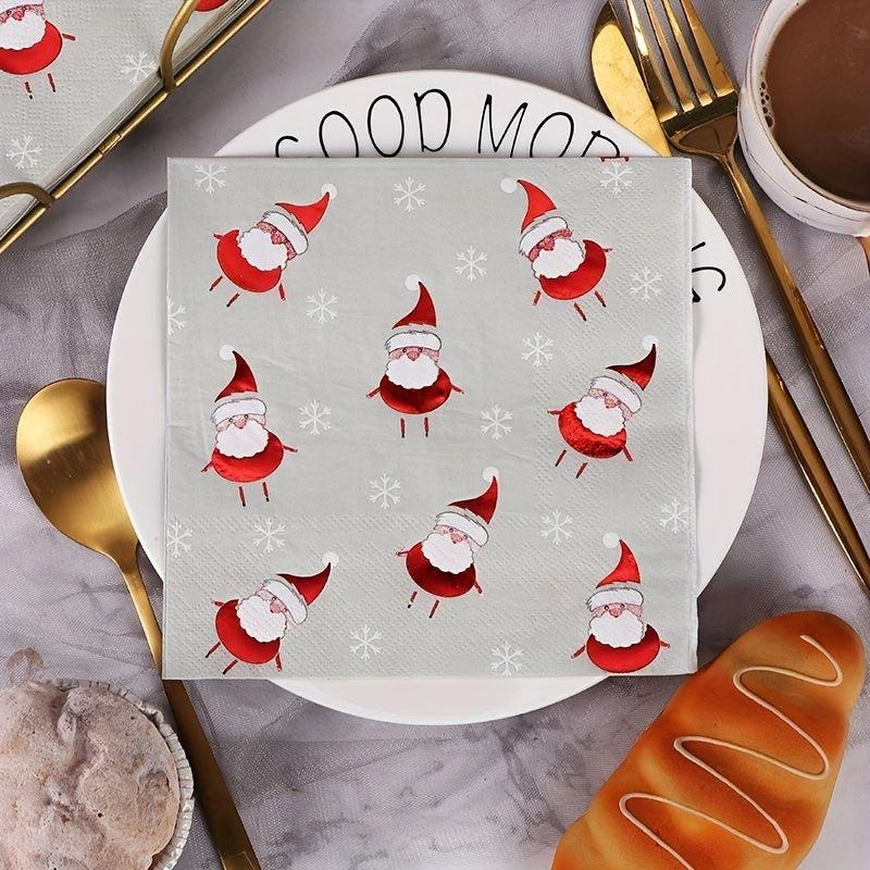 20Pcs Christmas Disposable Napkins Bronzing Printed Tissue
