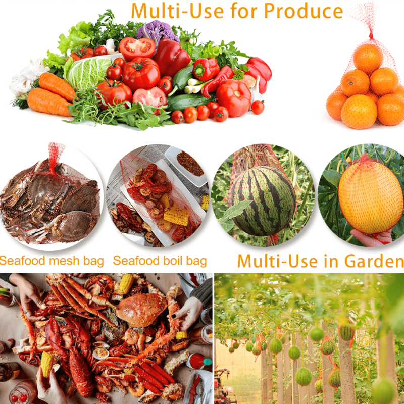 50 PCS Mesh Produce Storage Bags - Reusable Grocery Bags - Seafood Boil Bags