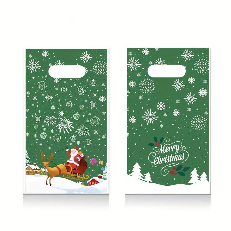 10pcs Christmas Gift Bags Treat Bags Santa Claus Snowflakes Printed Goodie Bags