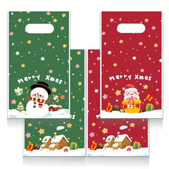 10pcs Christmas Gift Bags Treat Bags Santa Claus Snowflakes Printed Goodie Bags