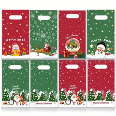 10pcs Christmas Gift Bags Treat Bags Santa Claus Snowflakes Printed Goodie Bags