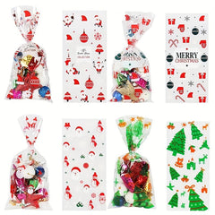 10pcs Christmas Treat Bags Santa Claus Printed Goodie Bags