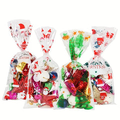 10pcs Christmas Treat Bags Santa Claus Printed Goodie Bags