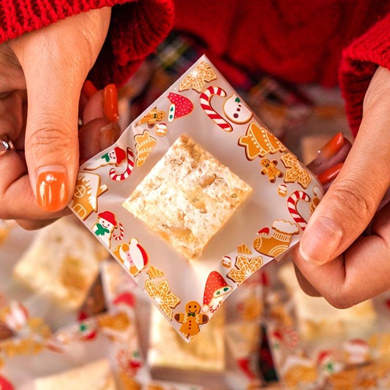 100pcs Christmas Self-Adhesive Candy Bags Biscuit Dessert Packaging Bags